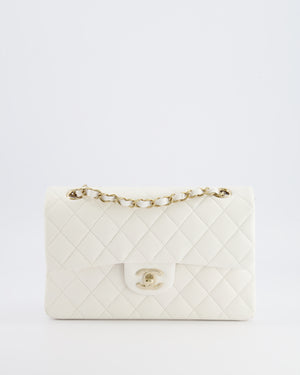 *HOT & RARE* Chanel White Small Classic Double Flap Bag in Caviar Leather with Champagne Gold Hardware