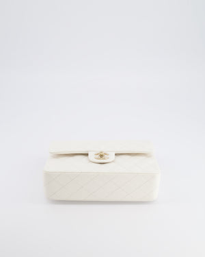 *HOT & RARE* Chanel White Small Classic Double Flap Bag in Caviar Leather with Champagne Gold Hardware