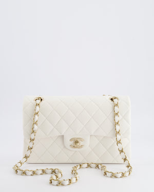 *HOT & RARE* Chanel White Small Classic Double Flap Bag in Caviar Leather with Champagne Gold Hardware
