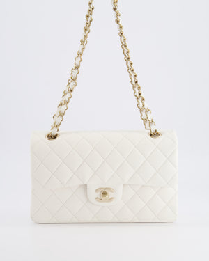 *HOT & RARE* Chanel White Small Classic Double Flap Bag in Caviar Leather with Champagne Gold Hardware