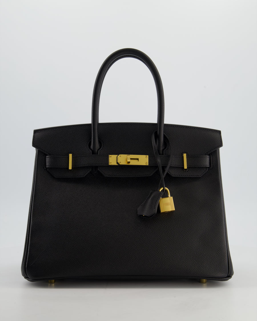 *HOT* Hermès Birkin 30 Retourne Bag in Noir Epsom Leather with Gold Hardware