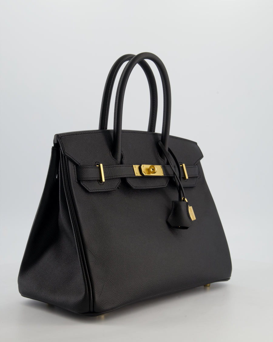 *HOT* Hermès Birkin 30 Retourne Bag in Noir Epsom Leather with Gold Hardware
