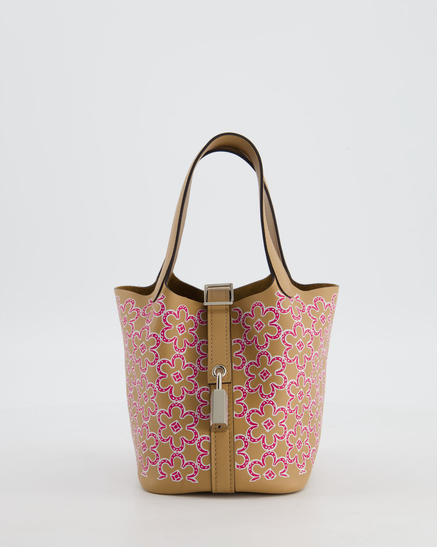 Hermès Micro Picotin 14 Lucky Daisy Bag in & Blanc, Chai & Framboise Swift Leather with Palladium Hardware