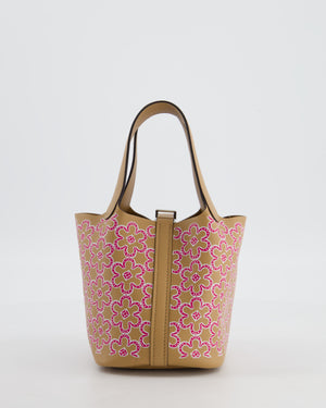 Hermès Micro Picotin 14 Lucky Daisy Bag in & Blanc, Chai & Framboise Swift Leather with Palladium Hardware