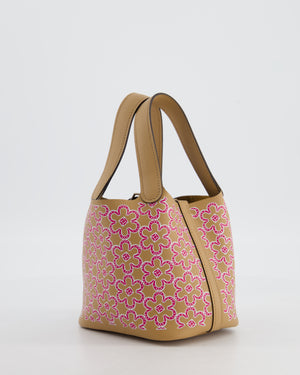 Hermès Micro Picotin 14 Lucky Daisy Bag in & Blanc, Chai & Framboise Swift Leather with Palladium Hardware