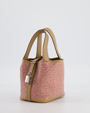 Hermès Micro Picotin 14 Lucky Daisy Bag in & Blanc, Chai & Framboise Swift Leather with Palladium Hardware