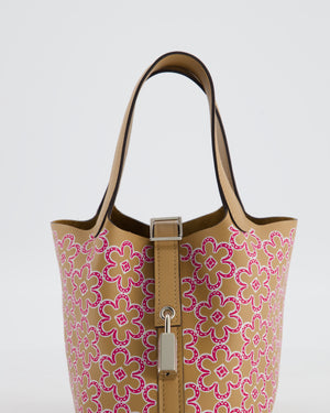 Hermès Micro Picotin 14 Lucky Daisy Bag in & Blanc, Chai & Framboise Swift Leather with Palladium Hardware