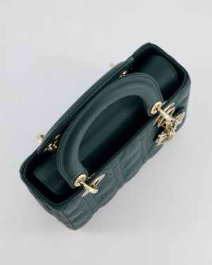 Christian Dior Small Lady Dior My ABCDior Bag In Forest Green Cannage Lambskin with Champagne Gold Hardware RRP £5,200