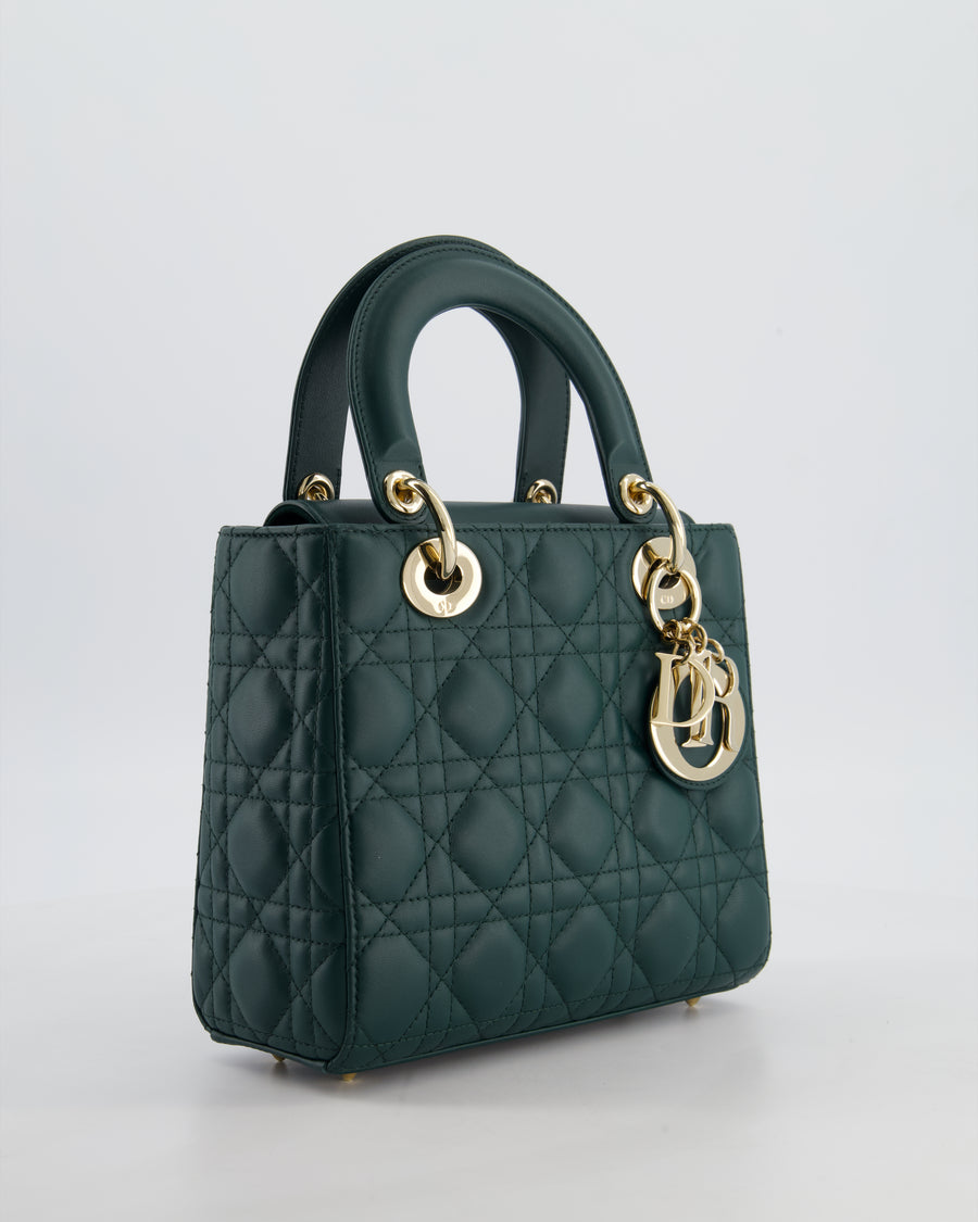 Christian Dior Small Lady Dior My ABCDior Bag In Forest Green Cannage Lambskin with Champagne Gold Hardware RRP £5,200