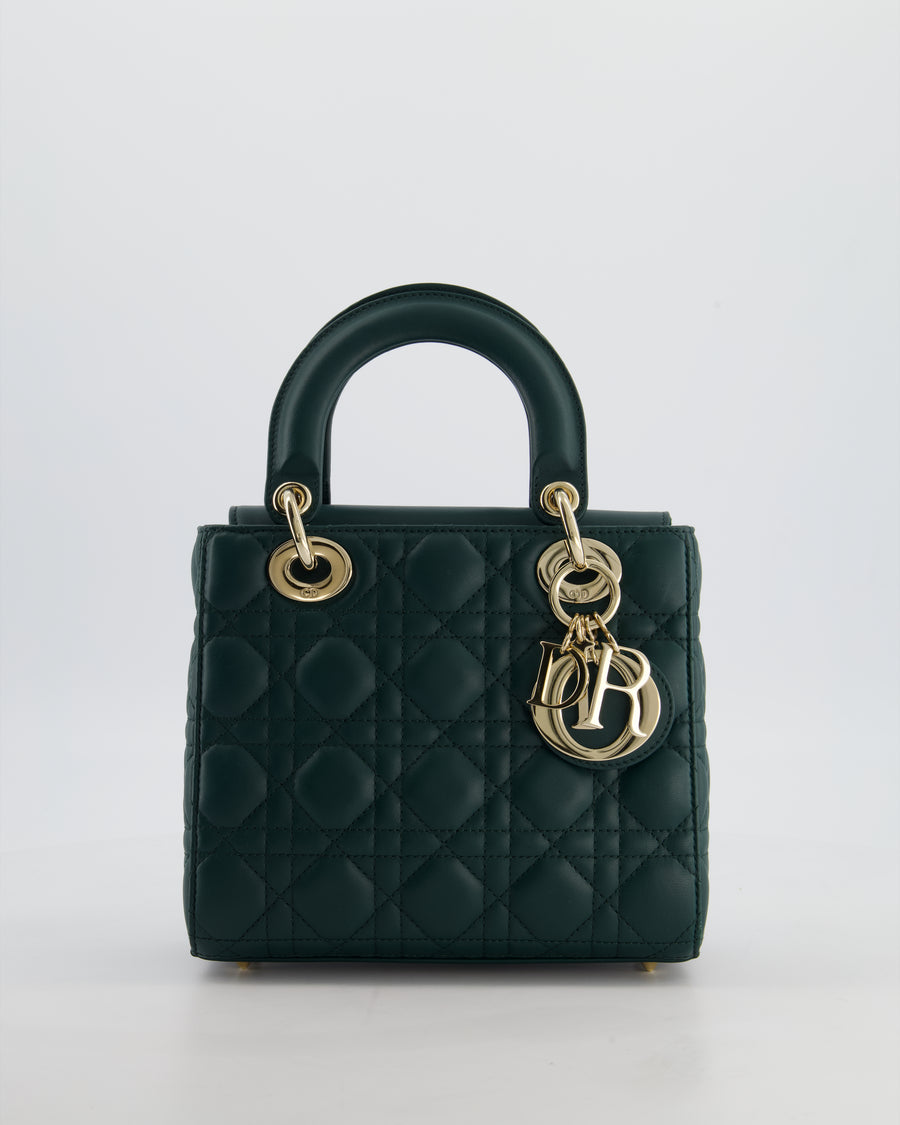 Christian Dior Small Lady Dior My ABCDior Bag In Forest Green Cannage Lambskin with Champagne Gold Hardware RRP £5,200