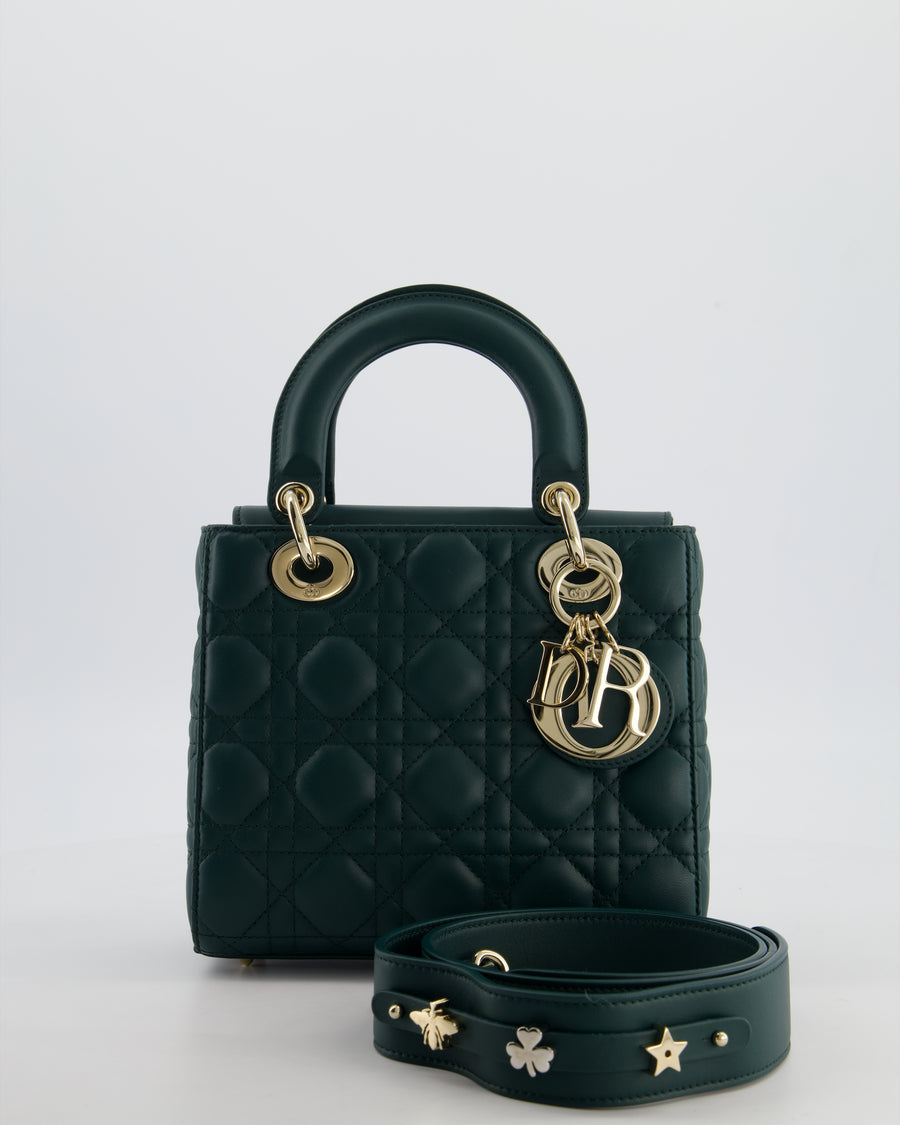 Christian Dior Small Lady Dior My ABCDior Bag In Forest Green Cannage Lambskin with Champagne Gold Hardware RRP £5,200