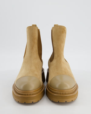 Chanel 21K Camel Brown Ankle Boots in Suede & Leather with Silver CC Size EU 39.5