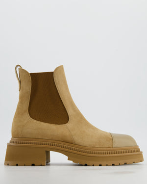 Chanel 21K Camel Brown Ankle Boots in Suede & Leather with Silver CC Size EU 39.5