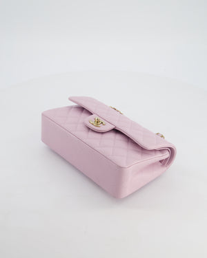 *HOT* Chanel Small Classic Double Flap Bag in Lilac Caviar Leather with Champagne Gold Hardware