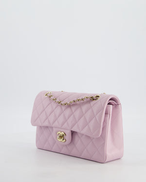 *HOT* Chanel Small Classic Double Flap Bag in Lilac Caviar Leather with Champagne Gold Hardware