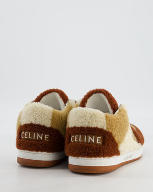 Céline Brown and Cream Shearling Trainers with Logo Detail Size EU 37