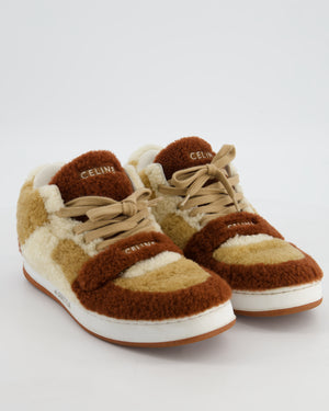 Céline Brown and Cream Shearling Trainers with Logo Detail Size EU 37