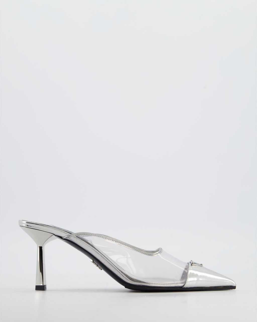 Prada Silver Modellerie Clear PVC Pointed Toe Heeled Mules with