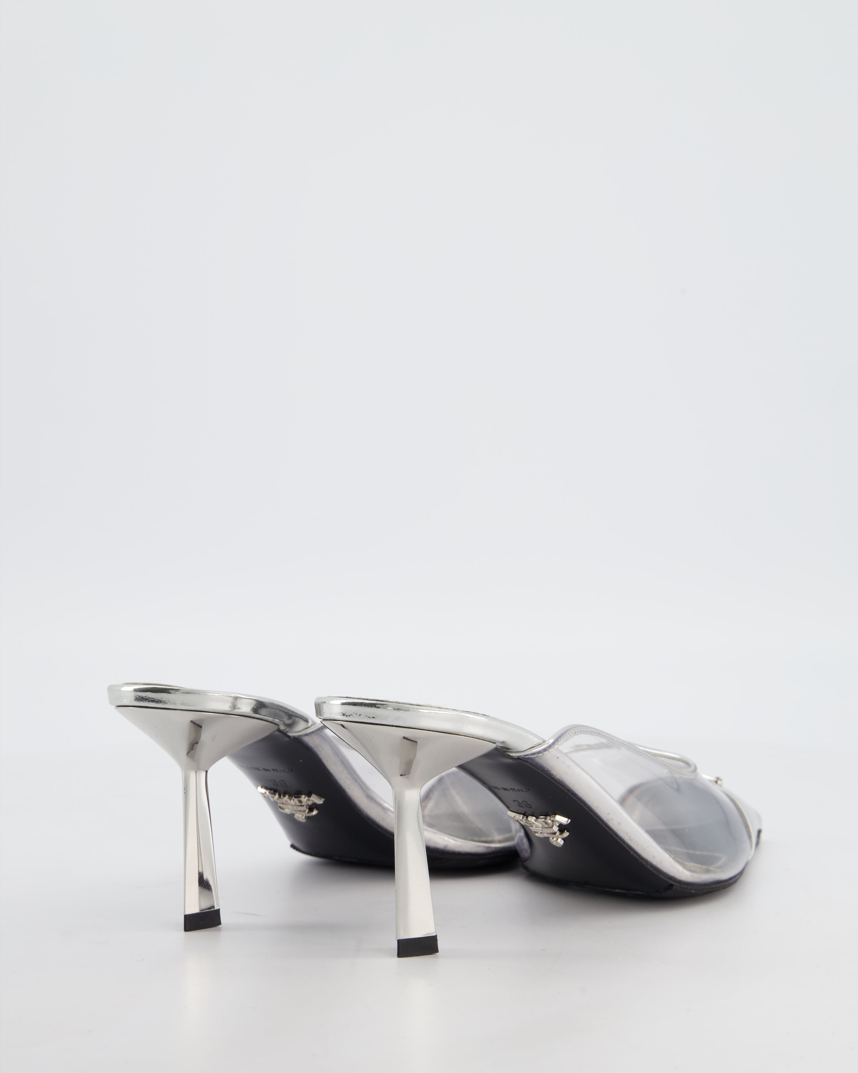 Prada Silver Modellerie Clear PVC Pointed Toe Heeled Mules with