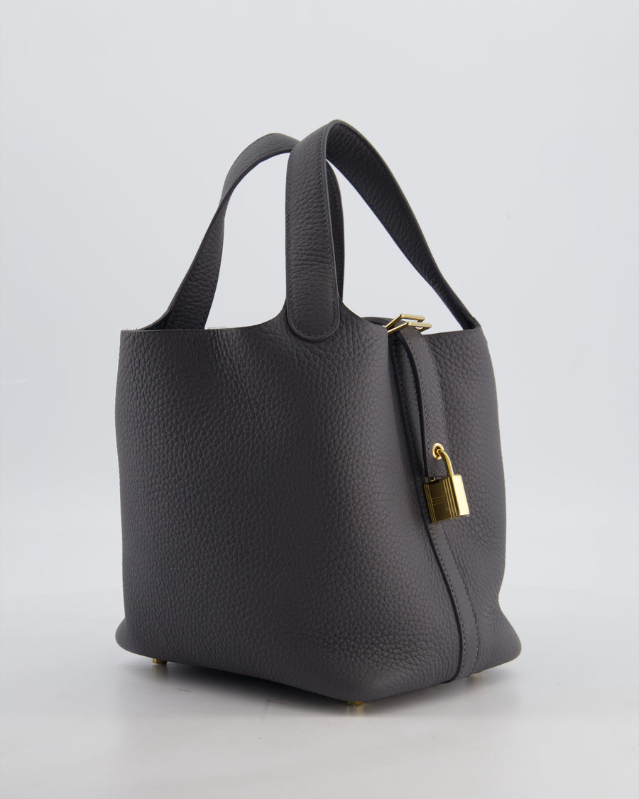 Hermès Picotin Lock 18 Bag in Ardoise Clemence Leather with Permabrass Hardware