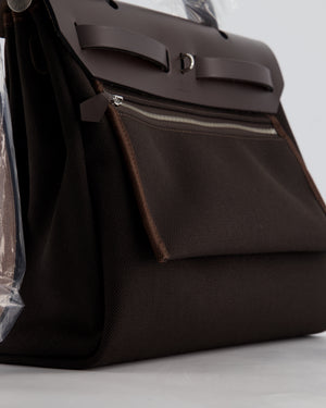 *HOT & RARE* Hermès Herbag 31 Zip Bag in Ebene Toile Militaire Canvas, Ebene Vache Hunter Leather with Palladium Hardware