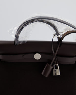 *HOT & RARE* Hermès Herbag 31 Zip Bag in Ebene Toile Militaire Canvas, Ebene Vache Hunter Leather with Palladium Hardware