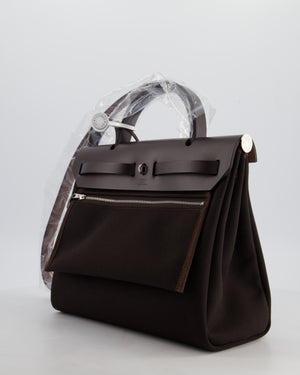 *HOT & RARE* Hermès Herbag 31 Zip Bag in Ebene Toile Militaire Canvas, Ebene Vache Hunter Leather with Palladium Hardware