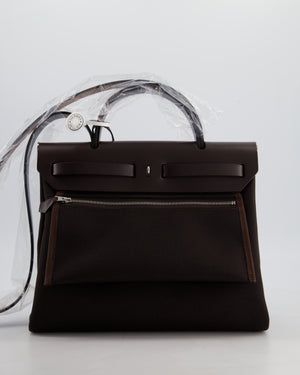 *HOT & RARE* Hermès Herbag 31 Zip Bag in Ebene Toile Militaire Canvas, Ebene Vache Hunter Leather with Palladium Hardware