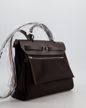 *HOT & RARE* Hermès Herbag 31 Zip Bag in Ebene Toile Militaire Canvas, Ebene Vache Hunter Leather with Palladium Hardware