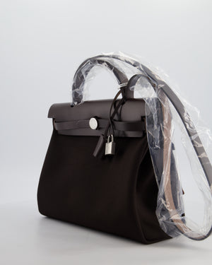 *HOT & RARE* Hermès Herbag 31 Zip Bag in Ebene Toile Militaire Canvas, Ebene Vache Hunter Leather with Palladium Hardware