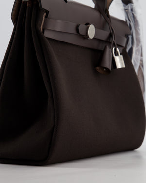 *HOT & RARE* Hermès Herbag 31 Zip Bag in Ebene Toile Militaire Canvas, Ebene Vache Hunter Leather with Palladium Hardware