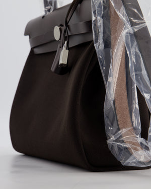 *HOT & RARE* Hermès Herbag 31 Zip Bag in Ebene Toile Militaire Canvas, Ebene Vache Hunter Leather with Palladium Hardware