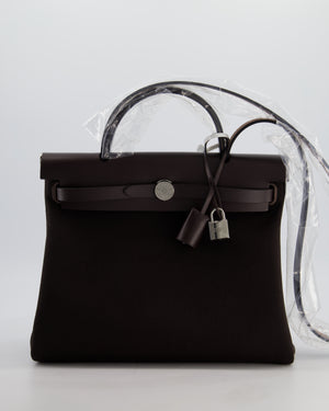 *HOT & RARE* Hermès Herbag 31 Zip Bag in Ebene Toile Militaire Canvas, Ebene Vache Hunter Leather with Palladium Hardware