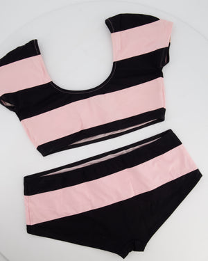 Chanel Black and Pink Stripe Two-Piece Swimsuit with Crystal CC Logo Size FR 36/38 (UK 8/10)