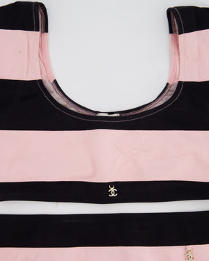 Chanel Black and Pink Stripe Two-Piece Swimsuit with Crystal CC Logo Size FR 36/38 (UK 8/10)