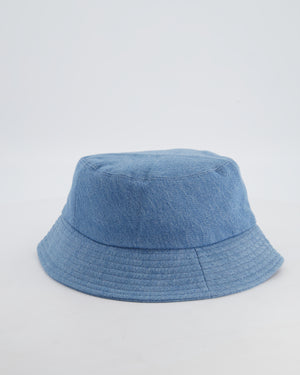 Chanel 22S Blue Denim Bucket Hat with White Stitched Sequin Chanel Logo Size L
