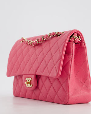 Chanel Medium Classic Double Flap Bag in Hot Pink Caviar Leather with Champagne Gold Hardware