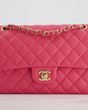 Chanel Medium Classic Double Flap Bag in Hot Pink Caviar Leather with Champagne Gold Hardware