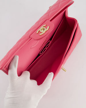 Chanel Medium Classic Double Flap Bag in Hot Pink Caviar Leather with Champagne Gold Hardware