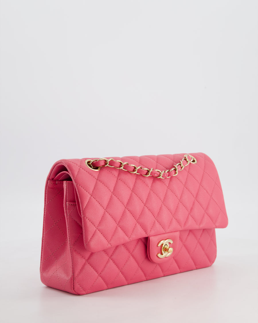 Chanel Medium Classic Double Flap Bag in Hot Pink Caviar Leather with Champagne Gold Hardware