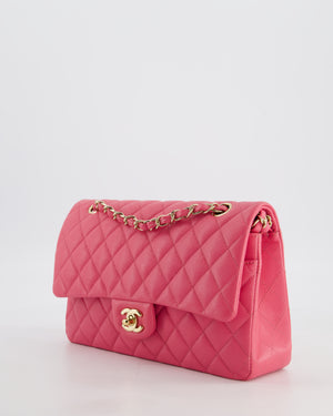 Chanel Medium Classic Double Flap Bag in Hot Pink Caviar Leather with Champagne Gold Hardware