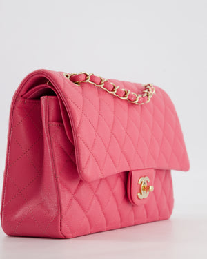Chanel Medium Classic Double Flap Bag in Hot Pink Caviar Leather with Champagne Gold Hardware