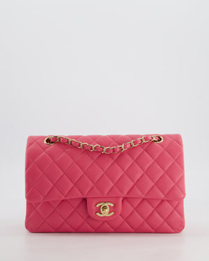 Chanel Medium Classic Double Flap Bag in Hot Pink Caviar Leather with Champagne Gold Hardware