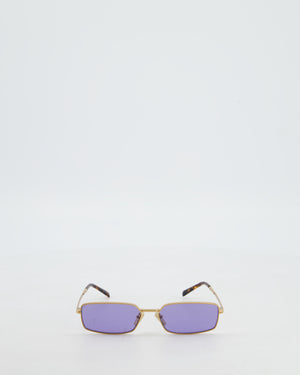 Prada Brass Square Sunglasses with Violet Lenses and Prada Logo Detail