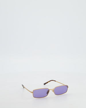 Prada Brass Square Sunglasses with Violet Lenses and Prada Logo Detail