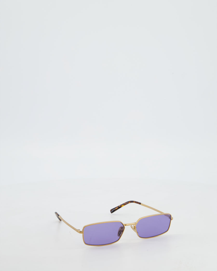 Prada Brass Square Sunglasses with Violet Lenses and Prada Logo Detail