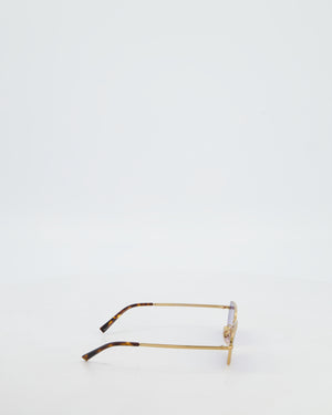 Prada Brass Square Sunglasses with Violet Lenses and Prada Logo Detail