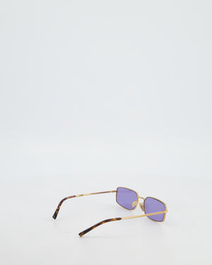 Prada Brass Square Sunglasses with Violet Lenses and Prada Logo Detail