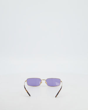 Prada Brass Square Sunglasses with Violet Lenses and Prada Logo Detail