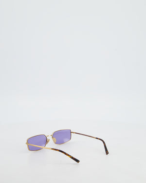 Prada Brass Square Sunglasses with Violet Lenses and Prada Logo Detail